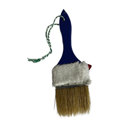 Handmade Christmas Blue Gnome Poke-A-Dot Paint Brush Tree Ornament - Picture 2 of 2